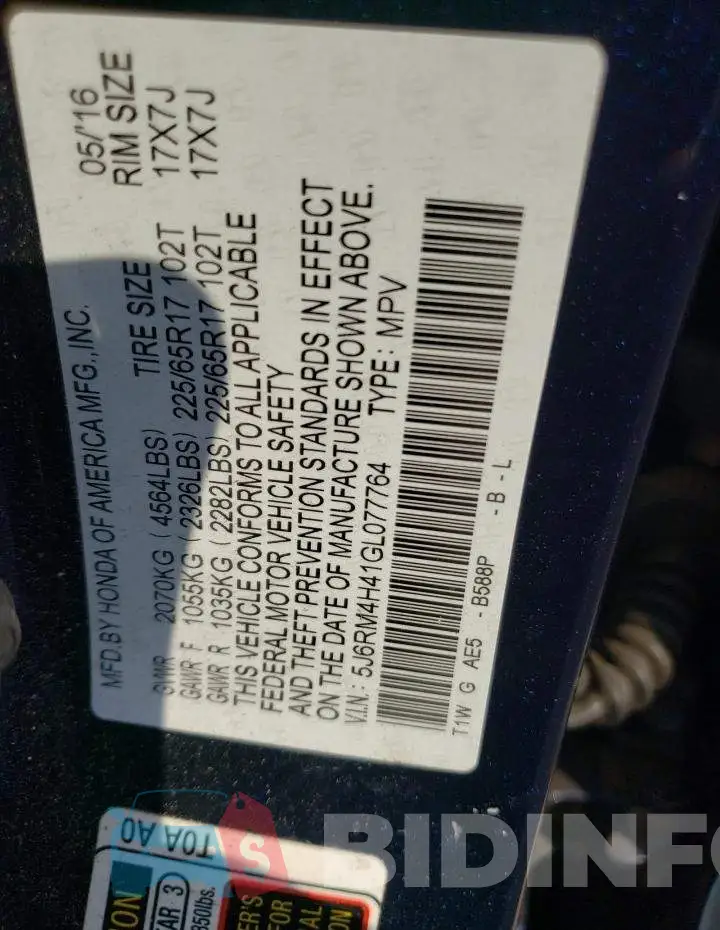 5J6RM4H41GL077764 Photo# 13