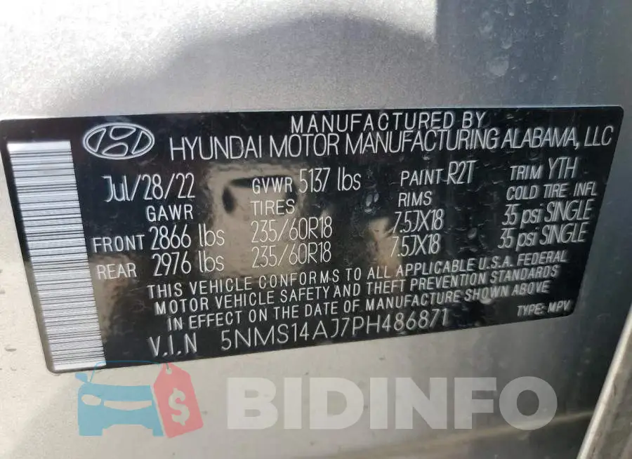 5NMS14AJ7PH486871 Photo# 13