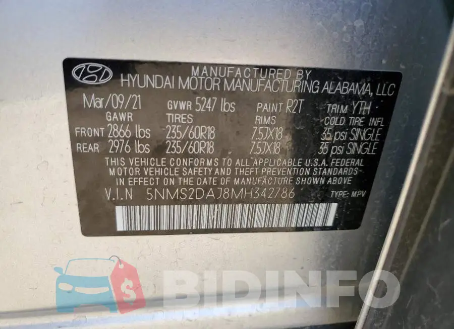 5NMS2DAJ8MH342786 Photo# 13