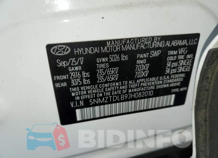 5NMZTDLB9JH082010 Photo# 13