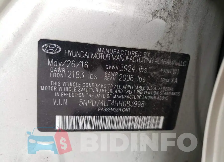 5NPD74LF4HH083998 Photo# 12