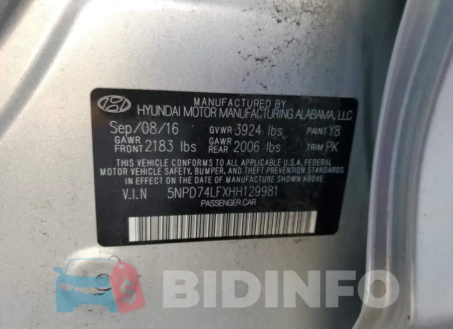5NPD74LFXHH129981 Photo# 12