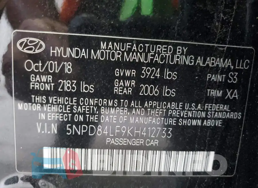 5NPD84LF9KH412733 Photo# 12