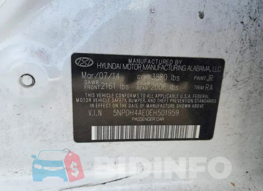 5NPDH4AE0EH501959 Photo# 12
