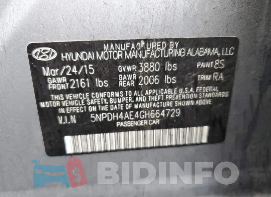 5NPDH4AE4GH664729 Photo# 13