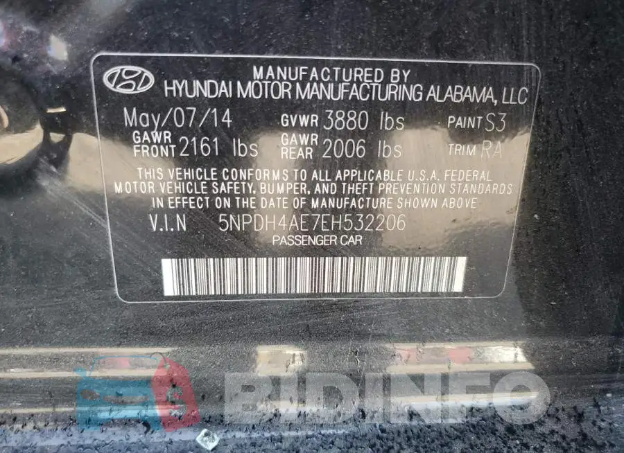 5NPDH4AE7EH532206 Photo# 12