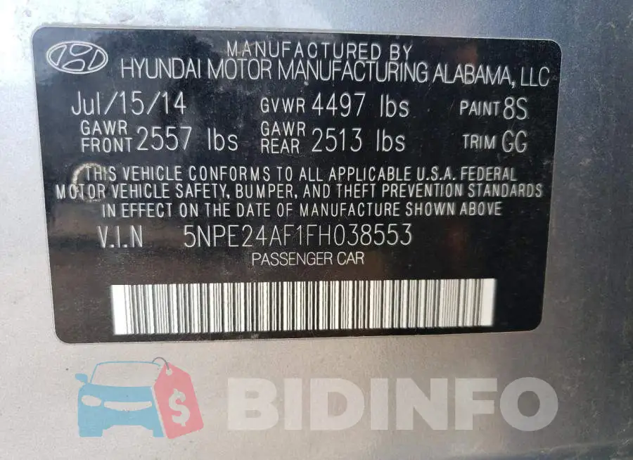 5NPE24AF1FH038553 Photo# 12