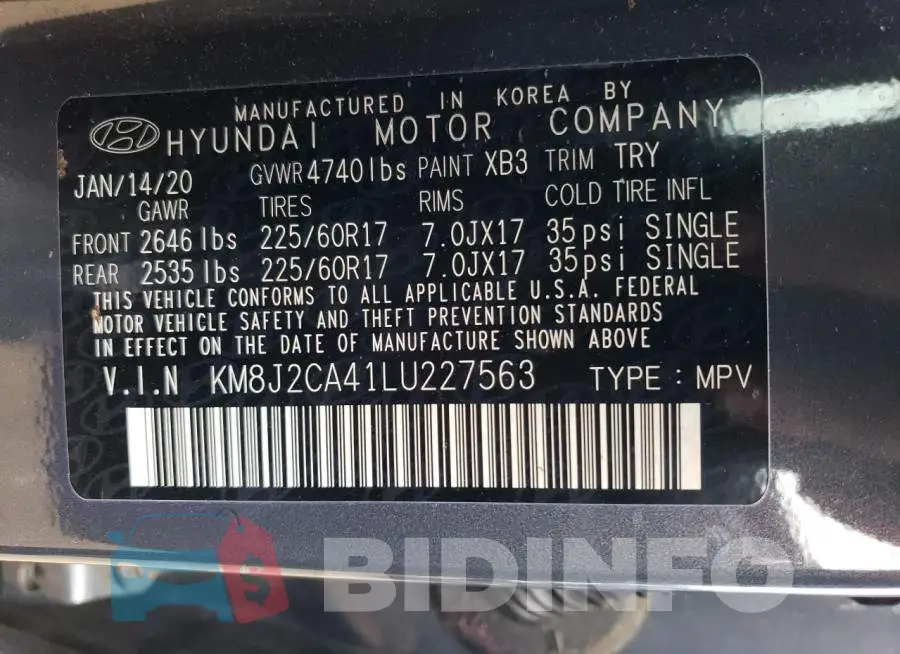 KM8J2CA41LU227563 Photo# 13
