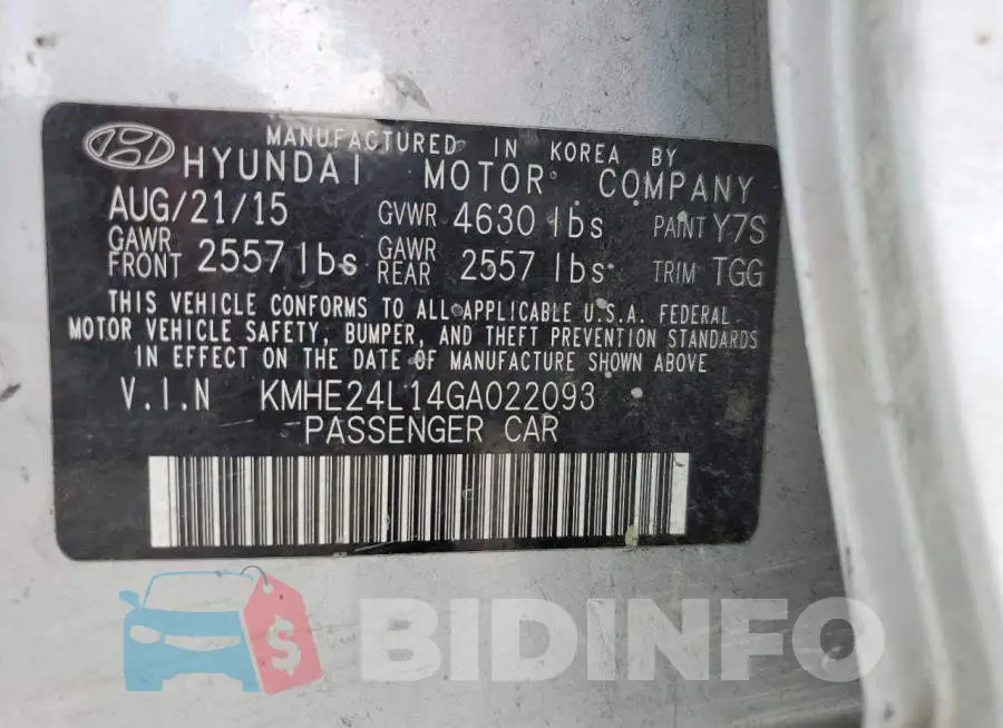 KMHE24L14GA022093 Photo# 12