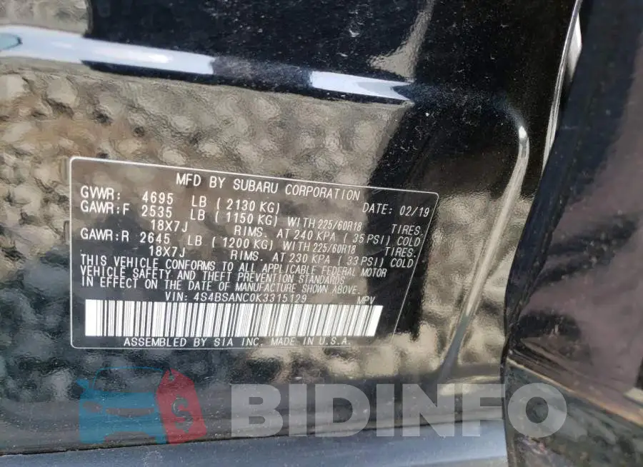 4S4BSANC0K3315129 Photo# 13