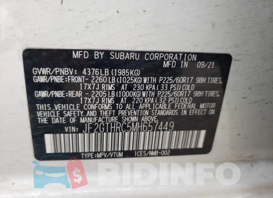 JF2GTHRC5MH657449 Photo# 12