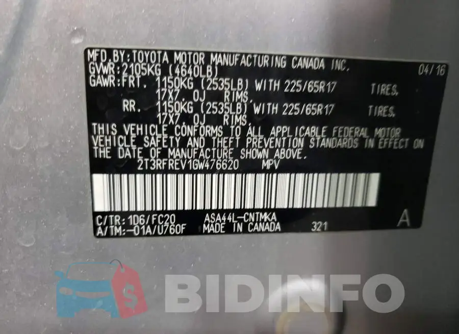 2T3RFREV1GW476620 Photo# 14