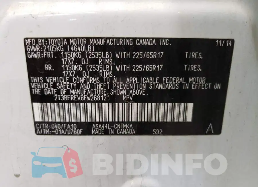 2T3RFREV8FW268121 Photo# 12