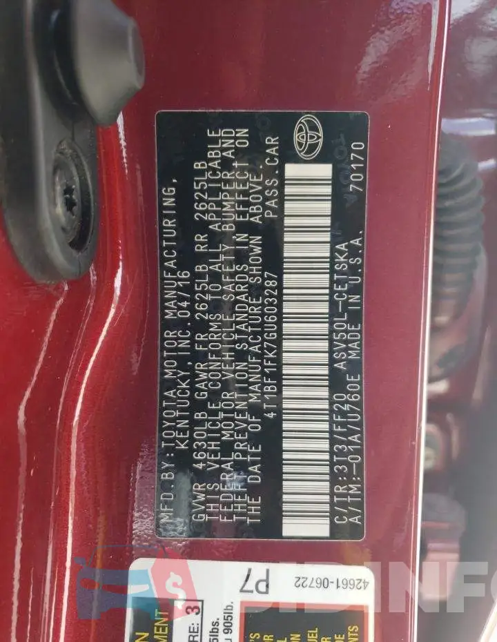 4T1BF1FK7GU603287 Photo# 12