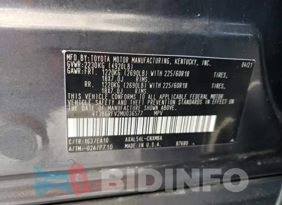 4T3B6RFV2MU036577 Photo# 14
