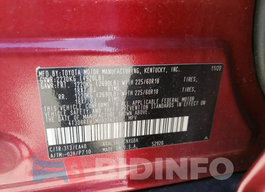 4T3D6RFV5MU021421 Photo# 13