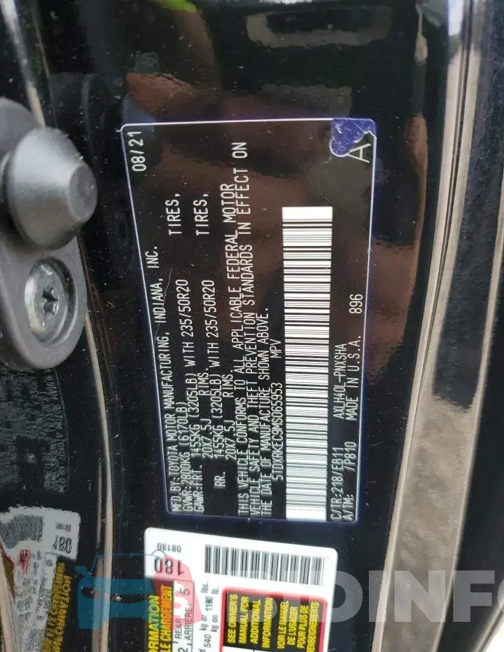5TDXRKEC9MS065953 Photo# 14