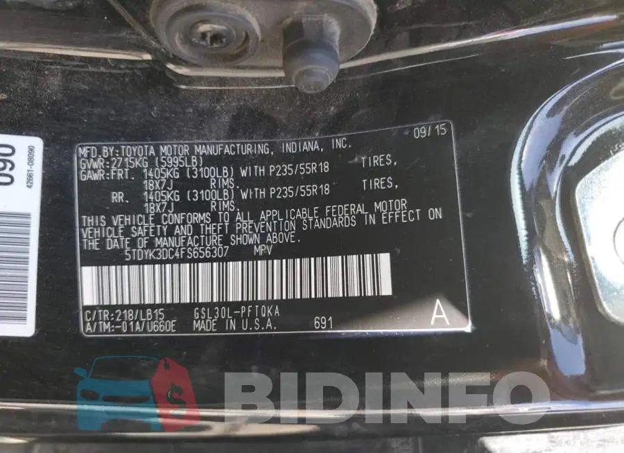 5TDYK3DC4FS656307 Photo# 14