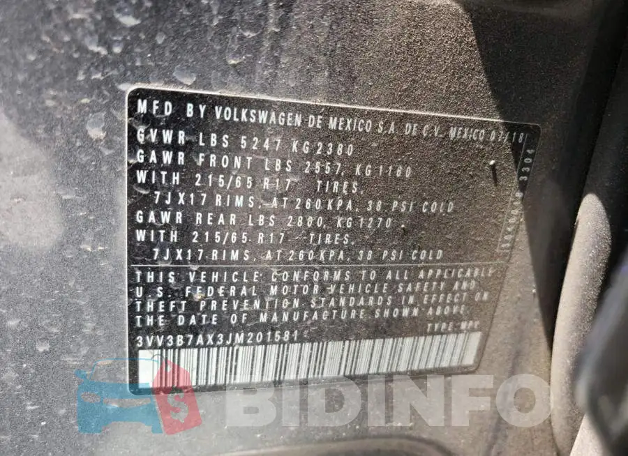 3VV3B7AX3JM201581 Photo# 12