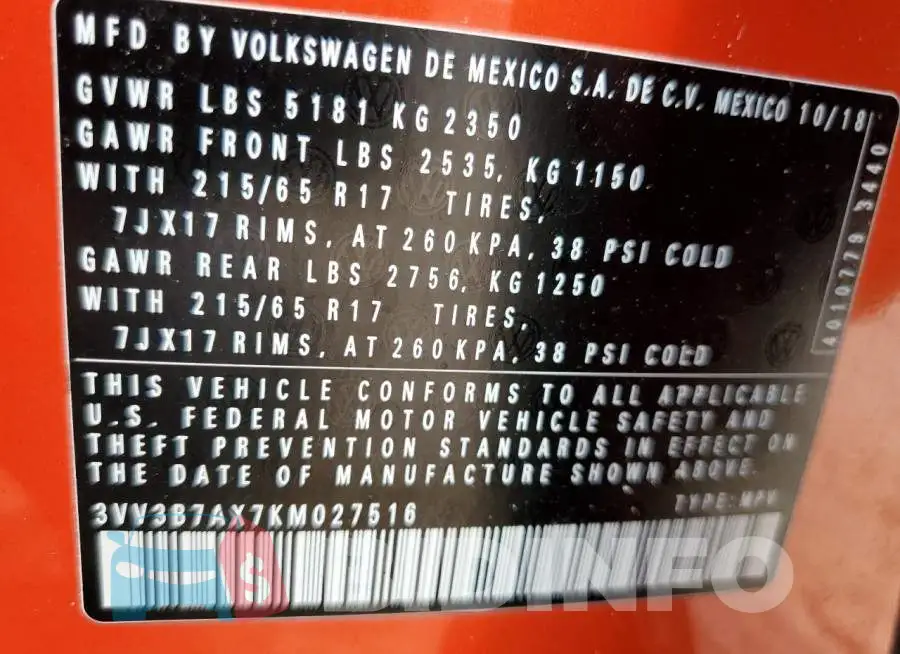 3VV3B7AX7KM027516 Photo# 13