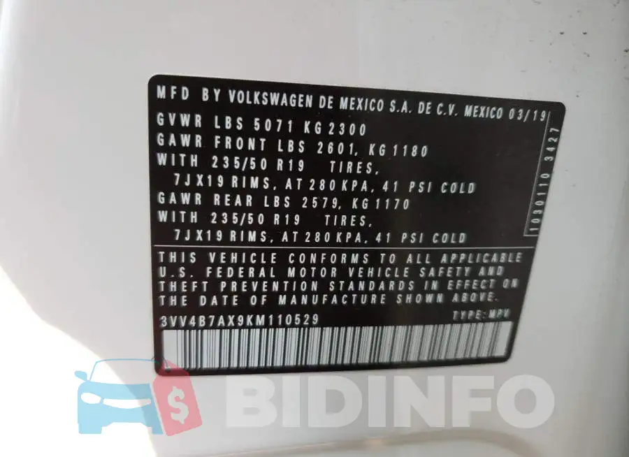 3VV4B7AX9KM110529 Photo# 13