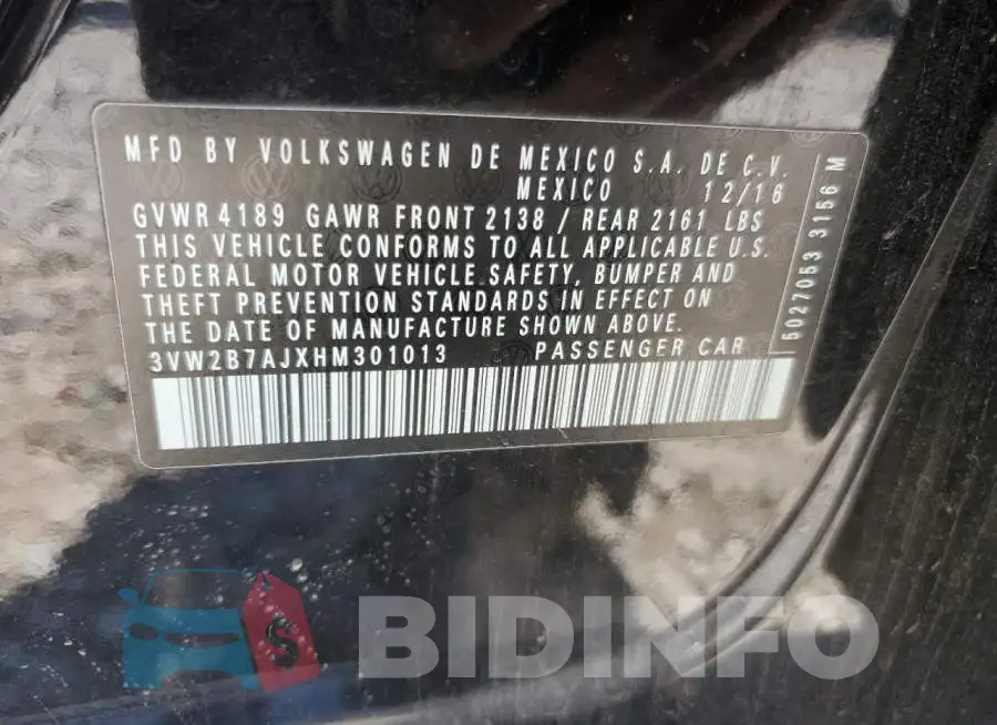 3VW2B7AJXHM301013 Photo# 12