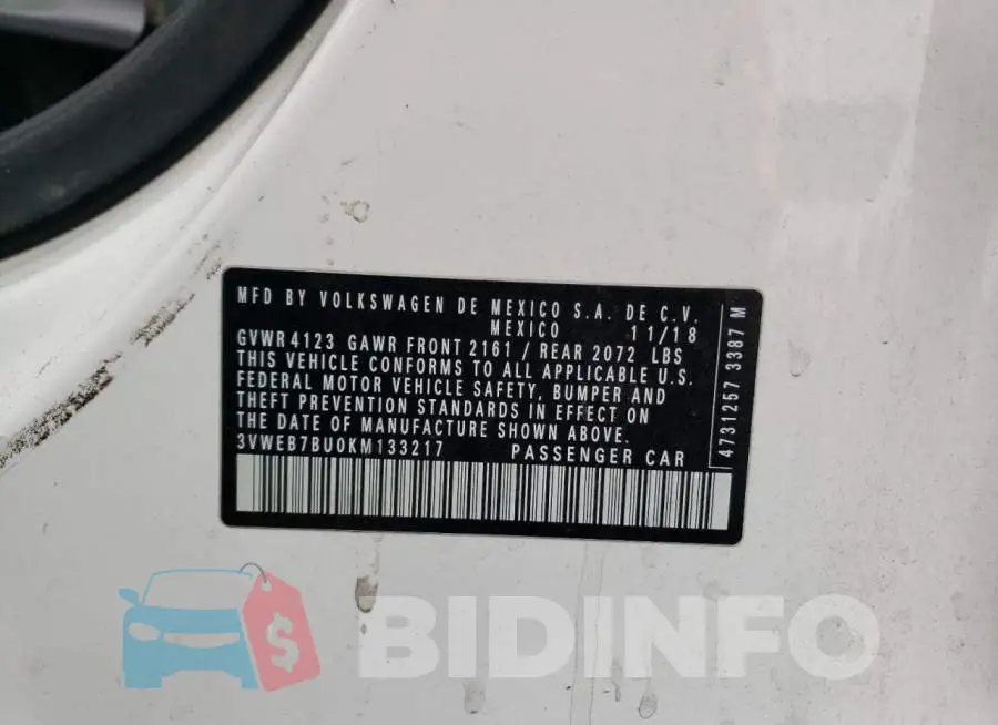 3VWEB7BU0KM133217 Photo# 12