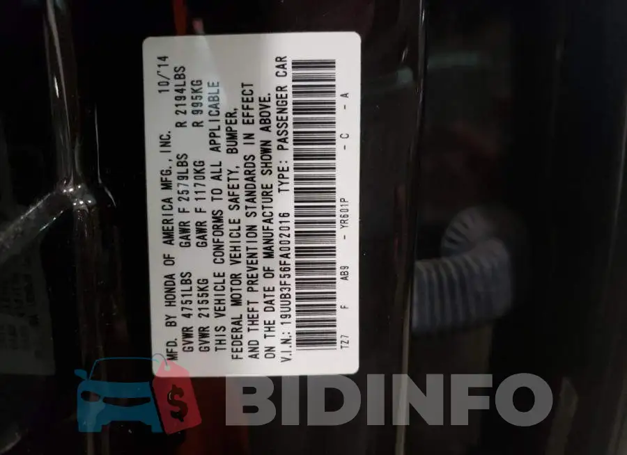19UUB3F56FA002016 Photo# 13