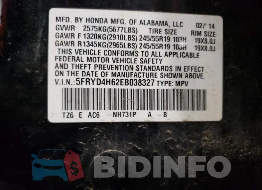5FRYD4H62EB038327 Photo# 14