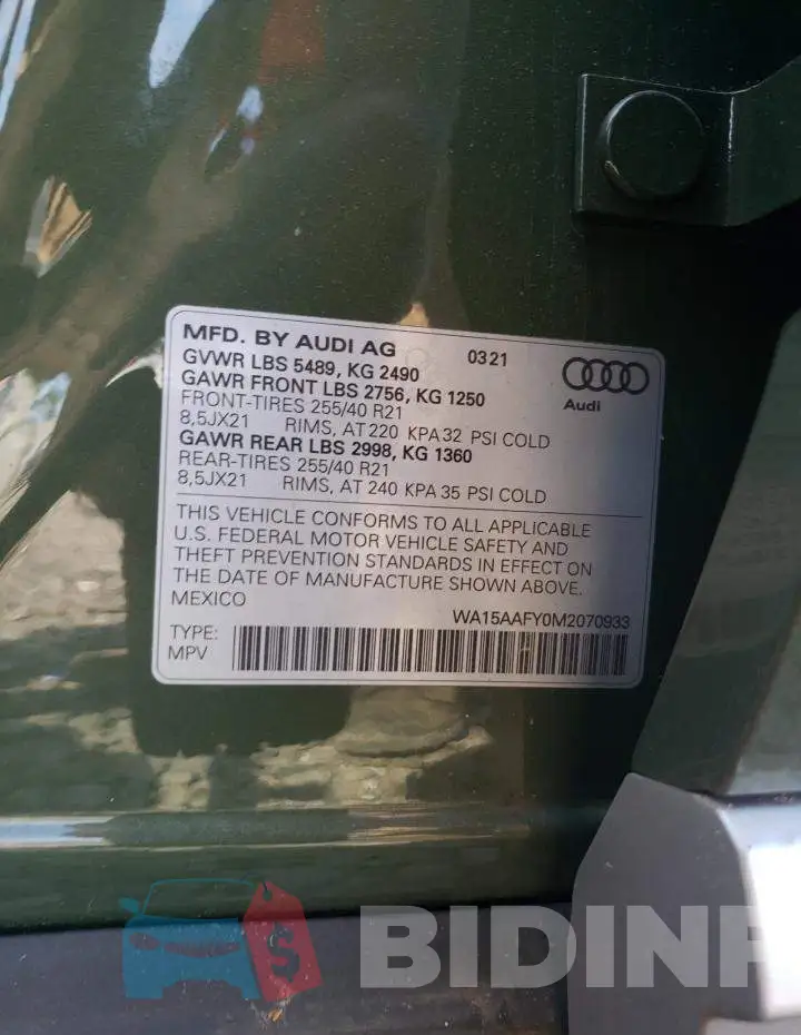WA15AAFY0M2070933 Photo# 13