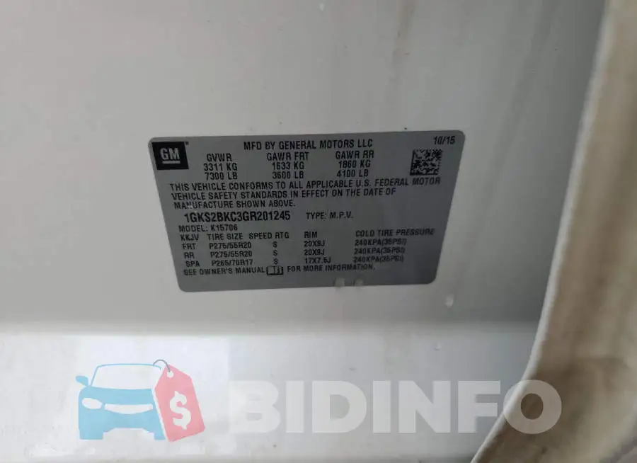 1GKS2BKC3GR201245 Photo# 12