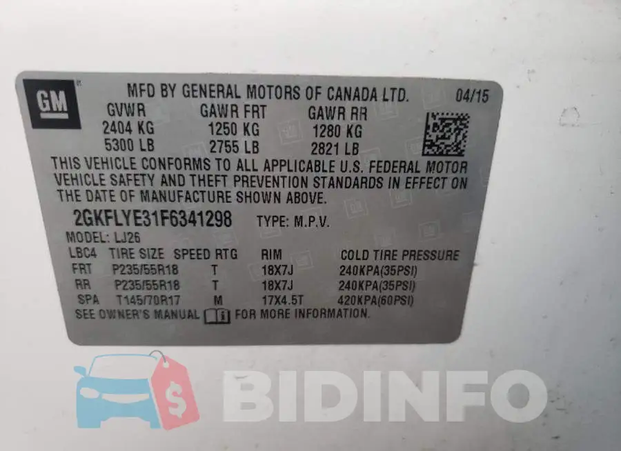 2GKFLYE31F6341298 Photo# 13