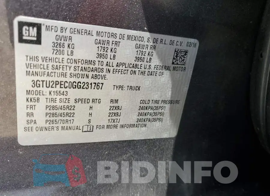 3GTU2PEC0GG231767 Photo# 13
