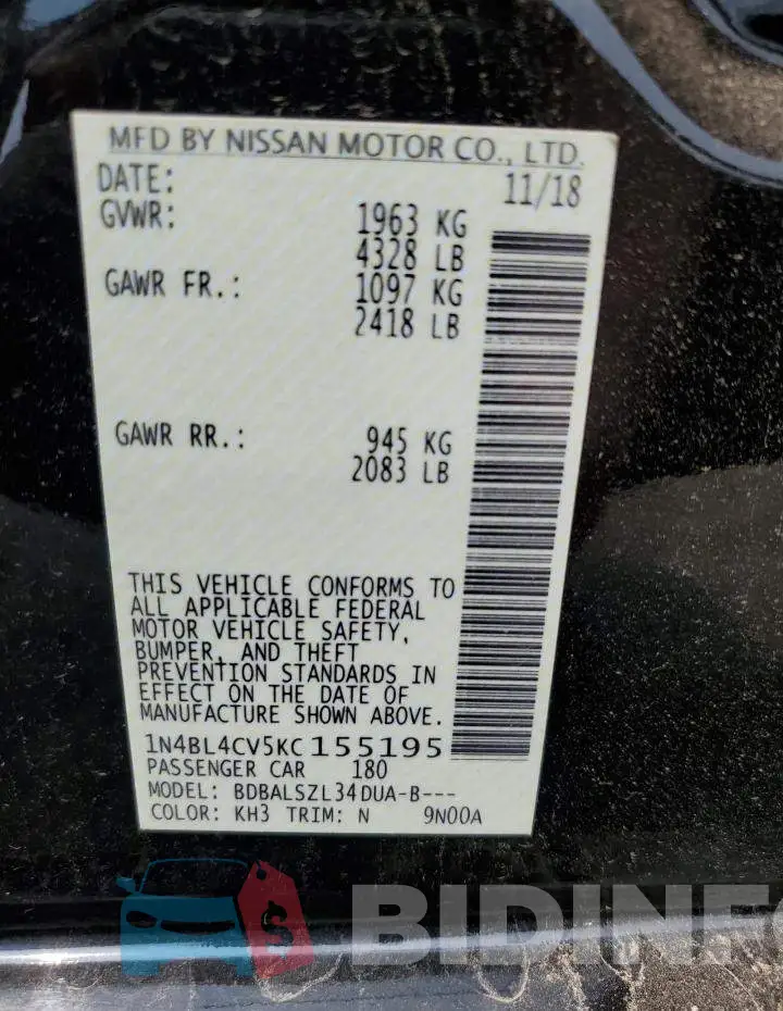 1N4BL4CV5KC155195 Photo# 13
