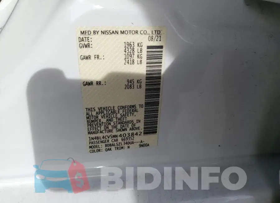 1N4BL4CV5MN403842 Photo# 12