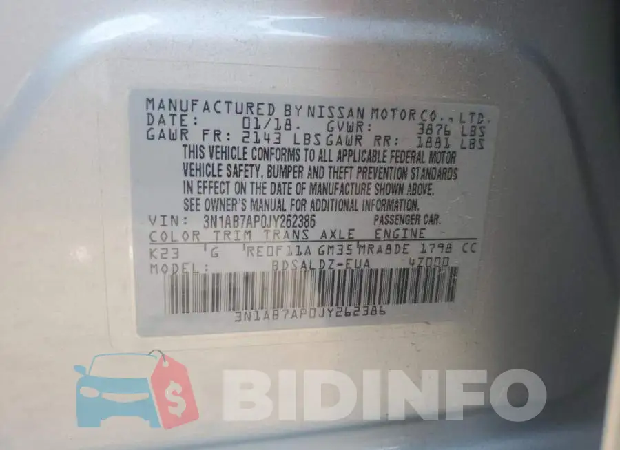 3N1AB7AP0JY262386 Photo# 12