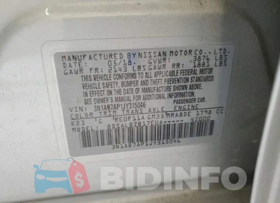 3N1AB7AP1JY315046 Photo# 12