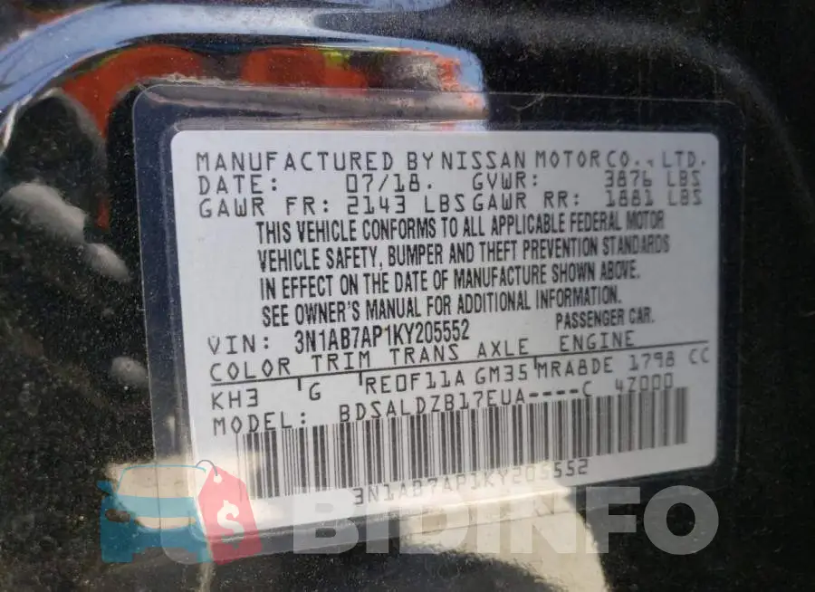 3N1AB7AP1KY205552 Photo# 12