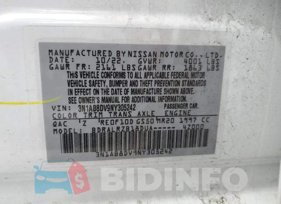 3N1AB8DV9NY305242 Photo# 12