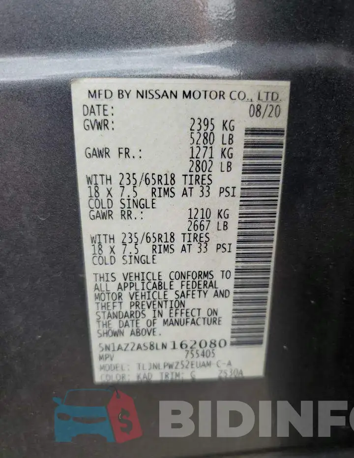 5N1AZ2AS8LN162080 Photo# 13