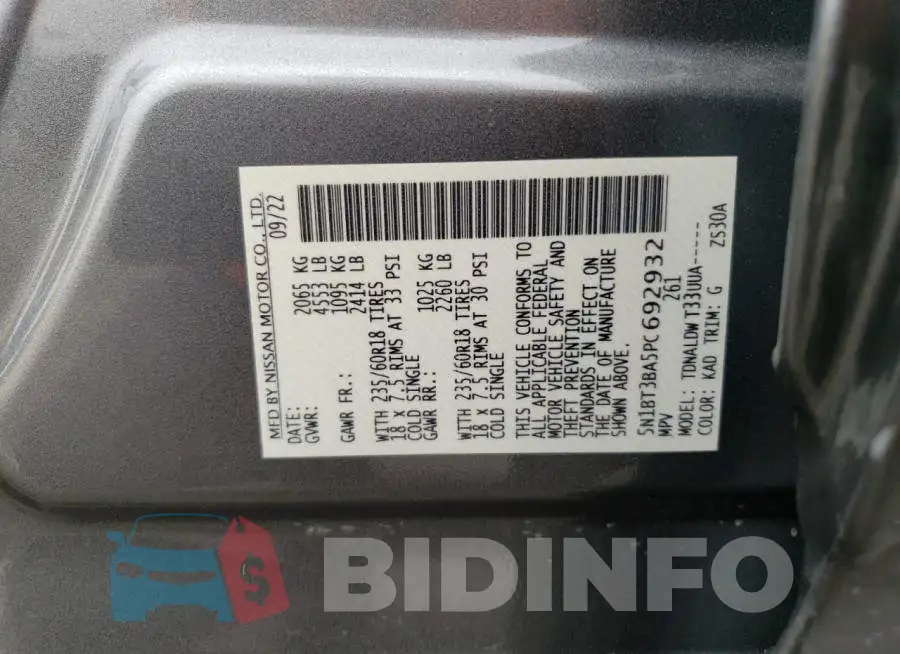 5N1BT3BA5PC692932 Photo# 14