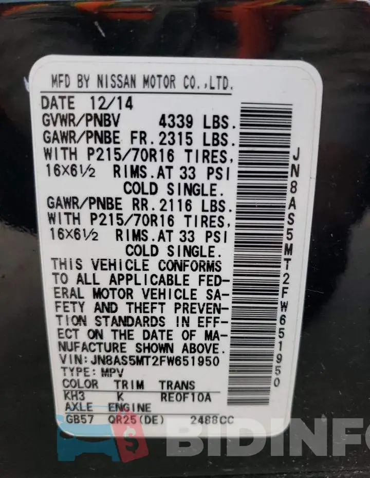 JN8AS5MT2FW651950 Photo# 12