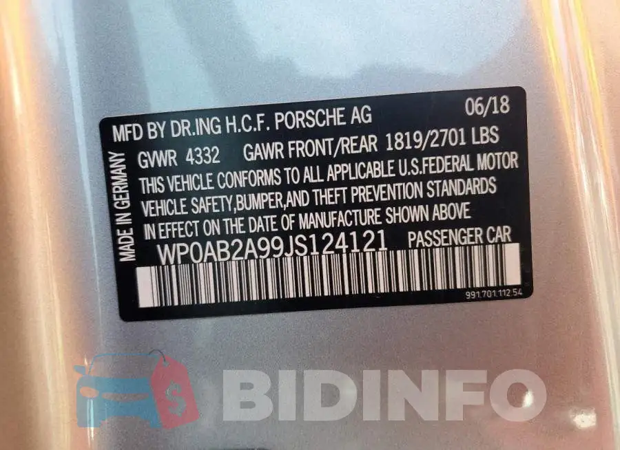 WP0AB2A99JS124121 Photo# 12