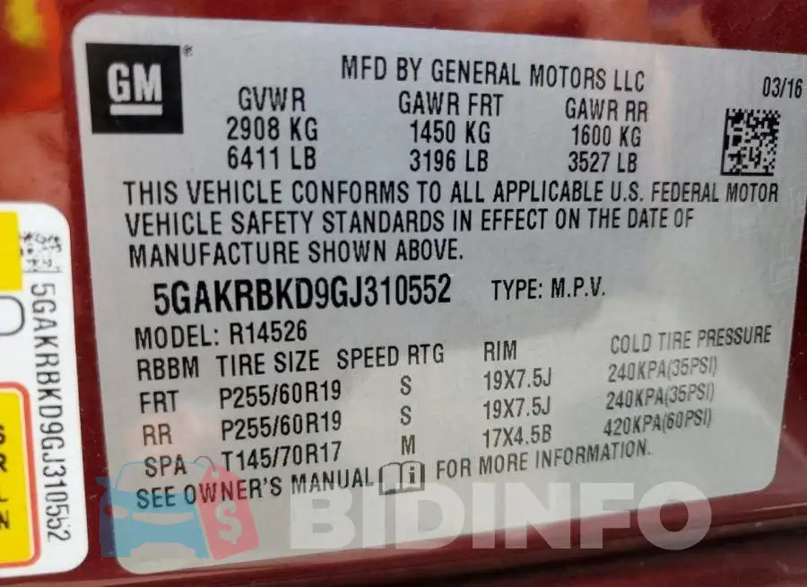 5GAKRBKD9GJ310552 Photo# 14