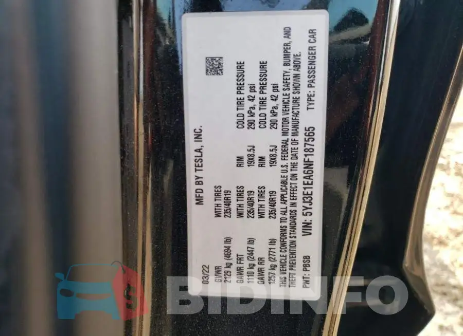5YJ3E1EA6NF187565 Photo# 13