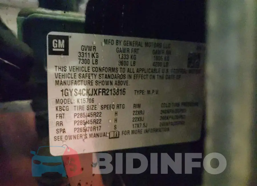 1GYS4CKJXFR213816 Photo# 13