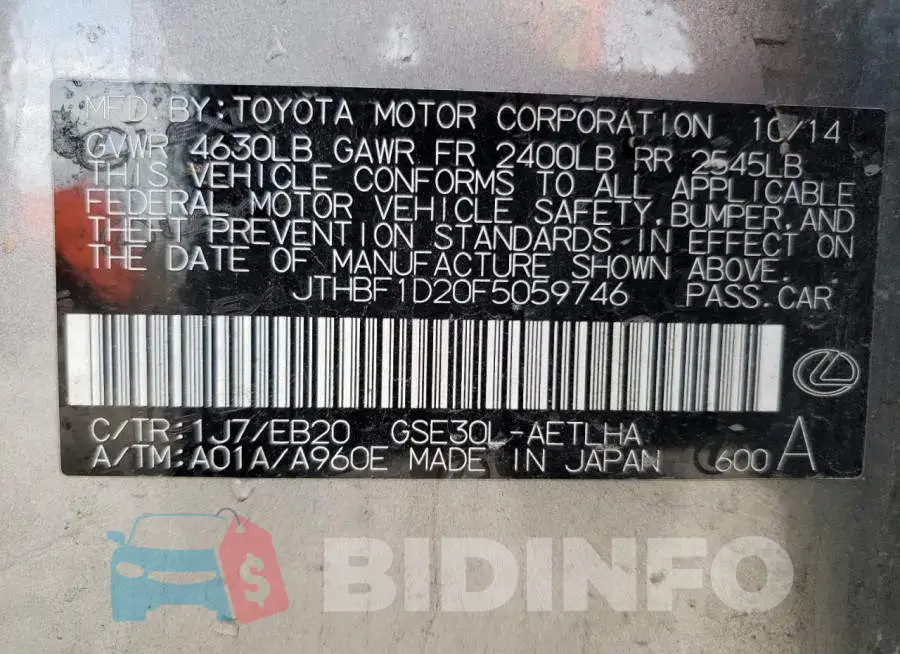 JTHBF1D20F5059746 Photo# 12