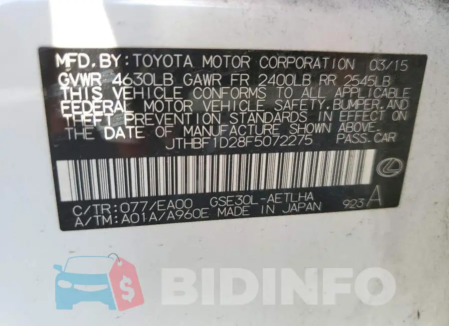 JTHBF1D28F5072275 Photo# 12