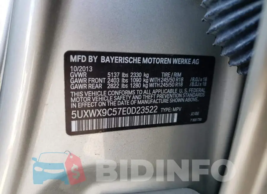 5UXWX9C57E0D23522 Photo# 13