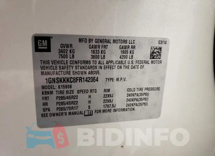 1GNSKKKC8FR142064 Photo# 13